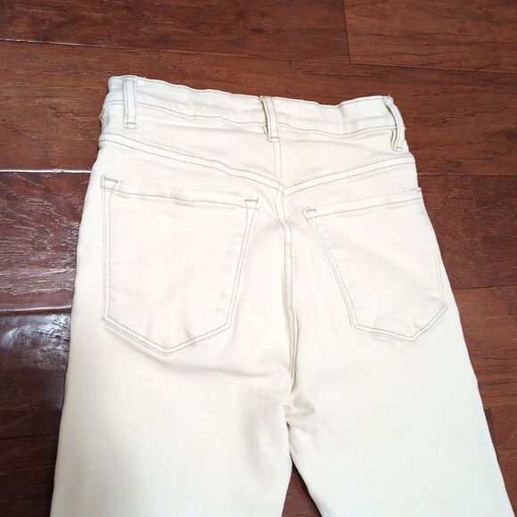 Mango MNG Sz 2 Sienna Kick Flare Crop Jeans White Cream High Rise Fray Hem Denim - Picture 8 of 10